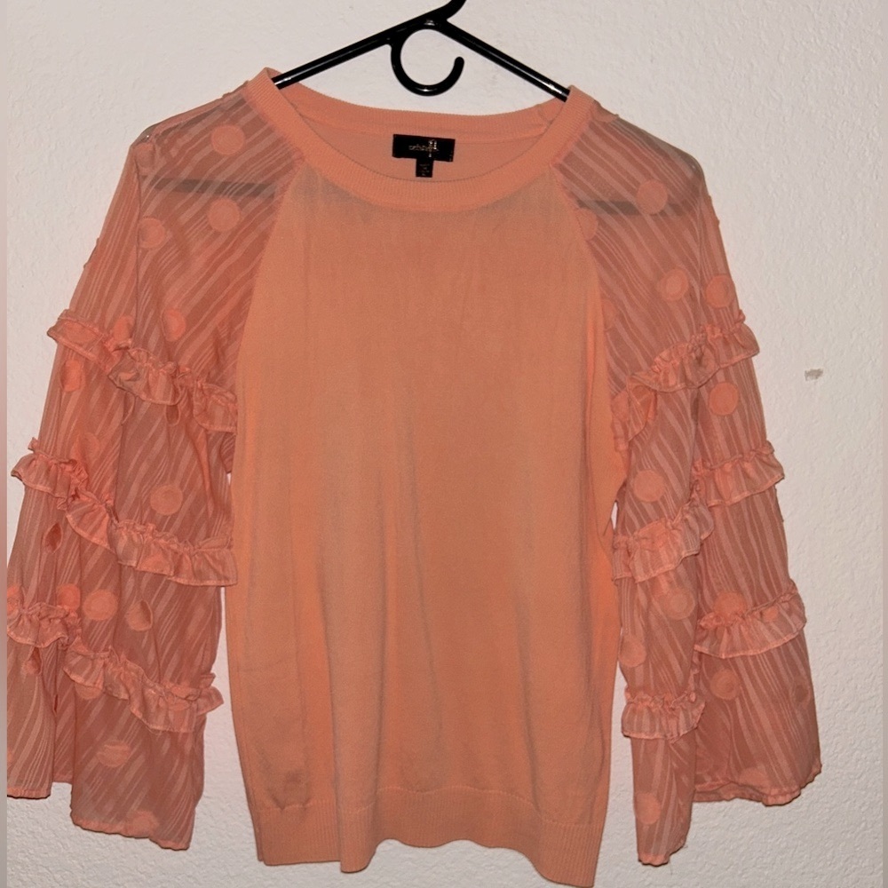 Pink Ruffled 3/4 Sleeve Blouse - Picture 3 of 8